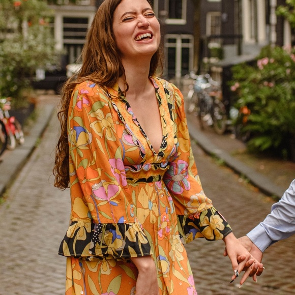 Worn Once: Celia B Gardenia Embroidered Tiered Midi Floral Dress - Picture 2 of 8